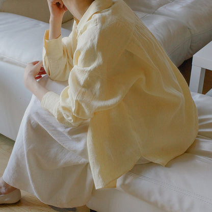 High-end Pure Linen Shirt Women's Spring and Summer Sunscreen Cardigan Loose Top Casual Cross-border Commuting Turn-down Collar Blouse - The Nex Store
