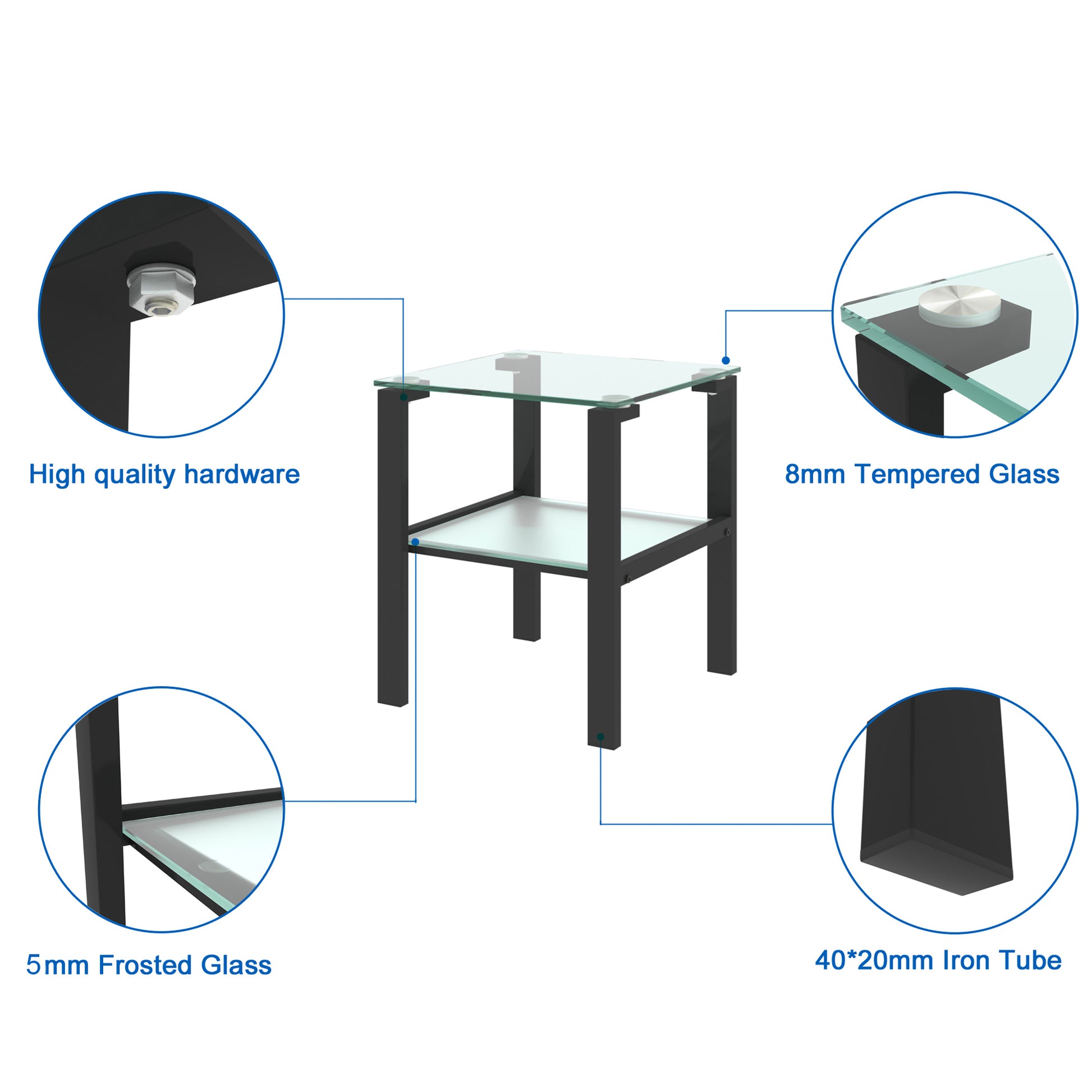 Glass two layer tea table, small round table, bedroom corner table, living room black side table - The Nex Store