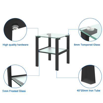 Glass two layer tea table, small round table, bedroom corner table, living room black side table - The Nex Store