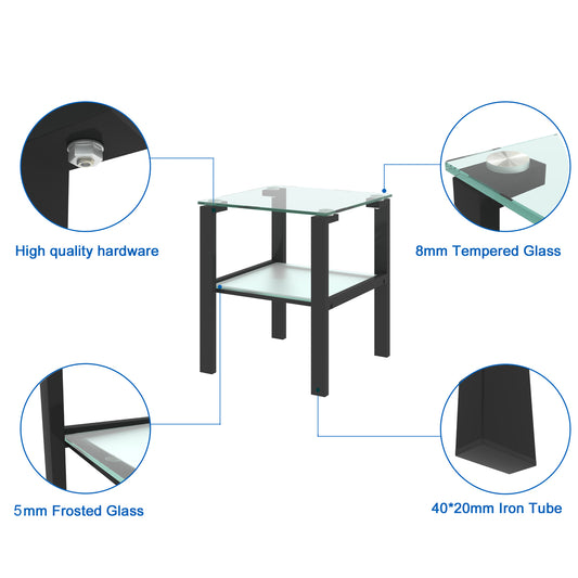 Glass two layer tea table, small round table, bedroom corner table, living room black side table - The Nex Store