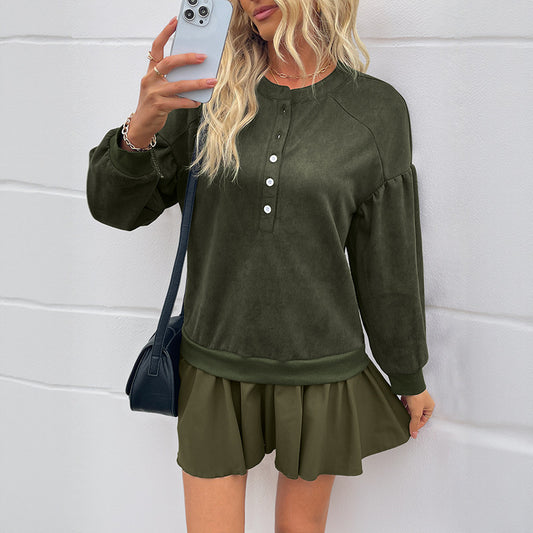 Long sleeved solid color patchwork hoodie dress - The Nex Store