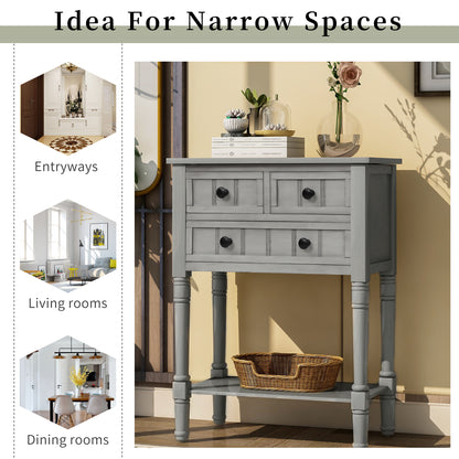TREXM Narrow Console Desk, Thin Sofa Table with Three Storage Drawers and Living Room Bottom Shelves (Grey Washed) - The Nex Store