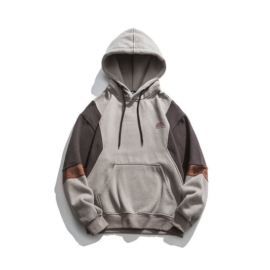 Japanese fashion brand color blocked hooded sweatshirt for men, retro city boy versatile casual top - The Nex Store