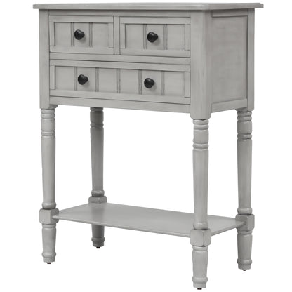 TREXM Narrow Console Desk, Thin Sofa Table with Three Storage Drawers and Living Room Bottom Shelves (Grey Washed) - The Nex Store
