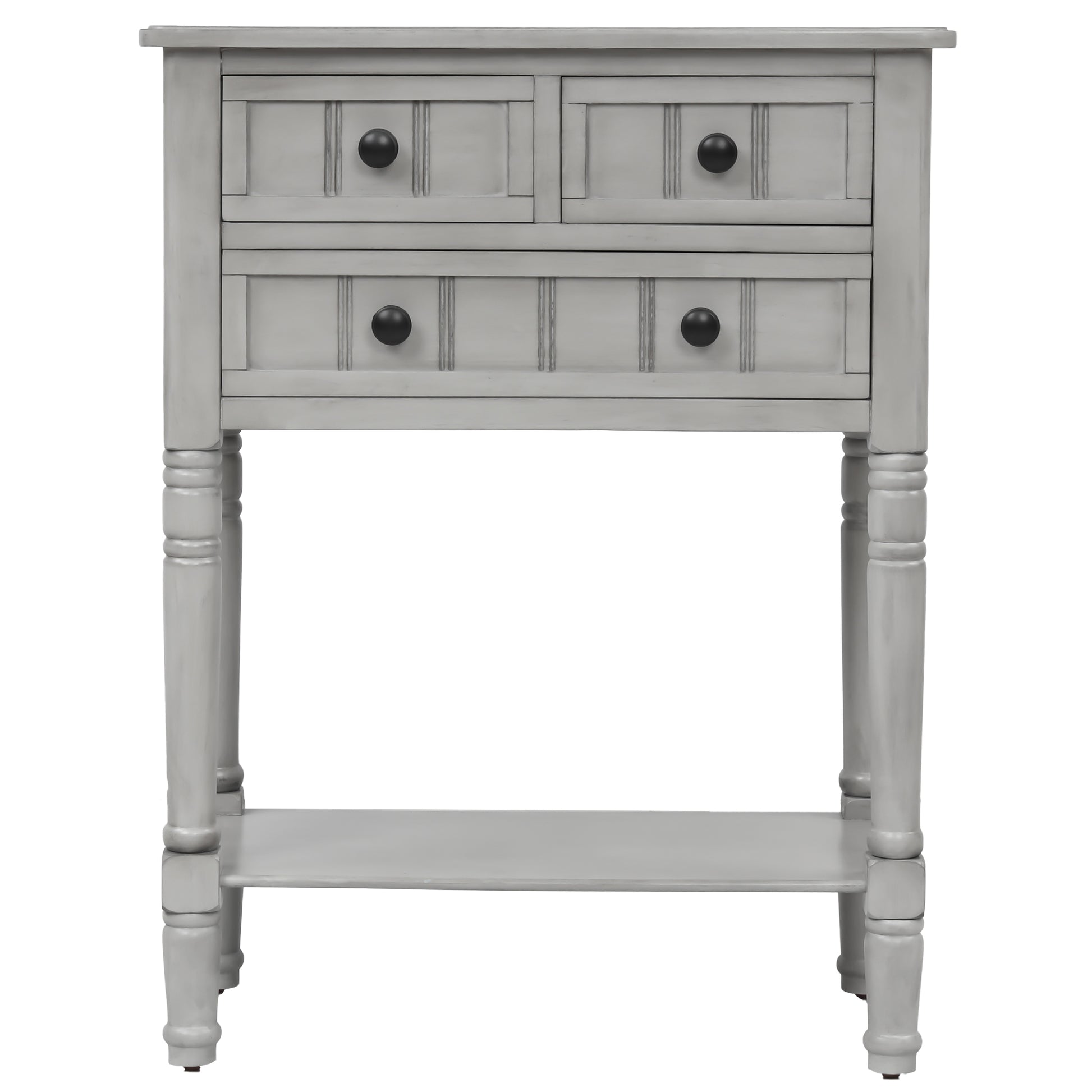 TREXM Narrow Console Desk, Thin Sofa Table with Three Storage Drawers and Living Room Bottom Shelves (Grey Washed) - The Nex Store