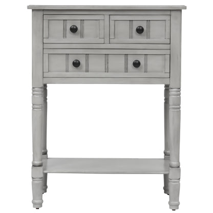 TREXM Narrow Console Desk, Thin Sofa Table with Three Storage Drawers and Living Room Bottom Shelves (Grey Washed) - The Nex Store