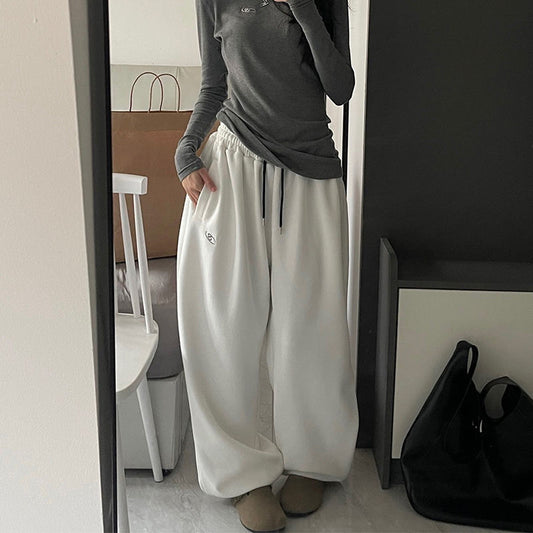 Cotton flannel snow sweatpants with loose silhouette leg binding and floor mopping sports pants - The Nex Store