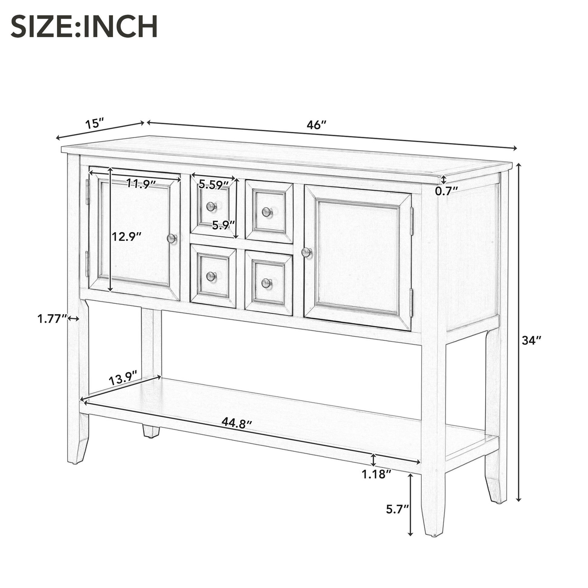 REXM Cambridge Series Spacious Storage Retro Console Desk with Four Small Drawers and Bottom Shelf - The Nex Store