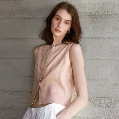 Linen Vest Front and Back Wearable Crop Top Design Sense Women's Sleeveless Loose Waistcoat - The Nex Store