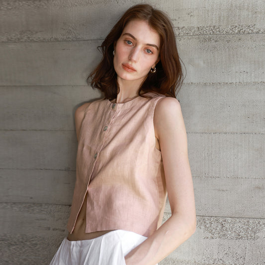 Linen Vest Front and Back Wearable Crop Top Design Sense Women's Sleeveless Loose Waistcoat - The Nex Store