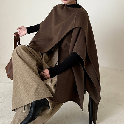 Women's woolen overcoat with a simple style and a sense of high class featuring a top cloak and shawl - The Nex Store