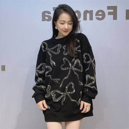 European and American diamond studded casual fashion versatile loose and high-end trendy women's hoodie - The Nex Store