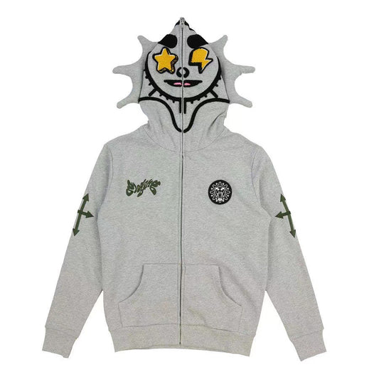 New trendy cartoon printed camouflage patchwork cardigan with zipper and hoodie for teenagers' casual hoodie - The Nex Store