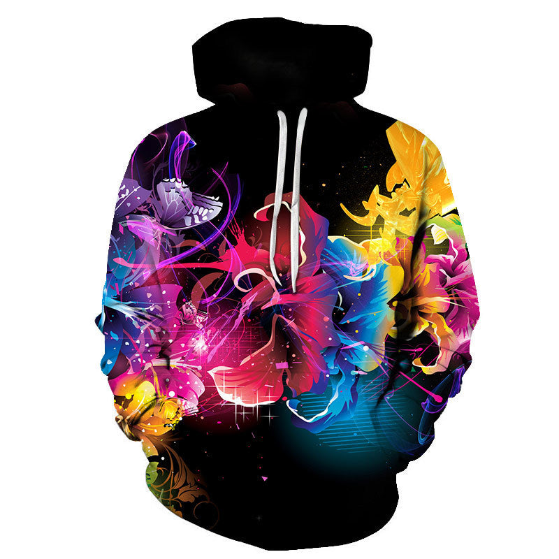Rose digital print hooded sweatshirt, European and American fashion collection, loose oversized - The Nex Store