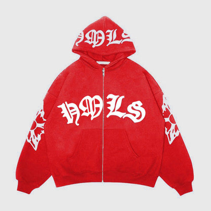 Zipper hoodie Gothic letter printed hoodie oversized hoodie - The Nex Store