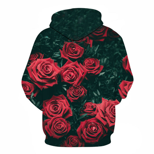 Rose digital print hooded sweatshirt, European and American fashion collection, loose oversized - The Nex Store