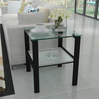 Glass two layer tea table, small round table, bedroom corner table, living room black side table - The Nex Store