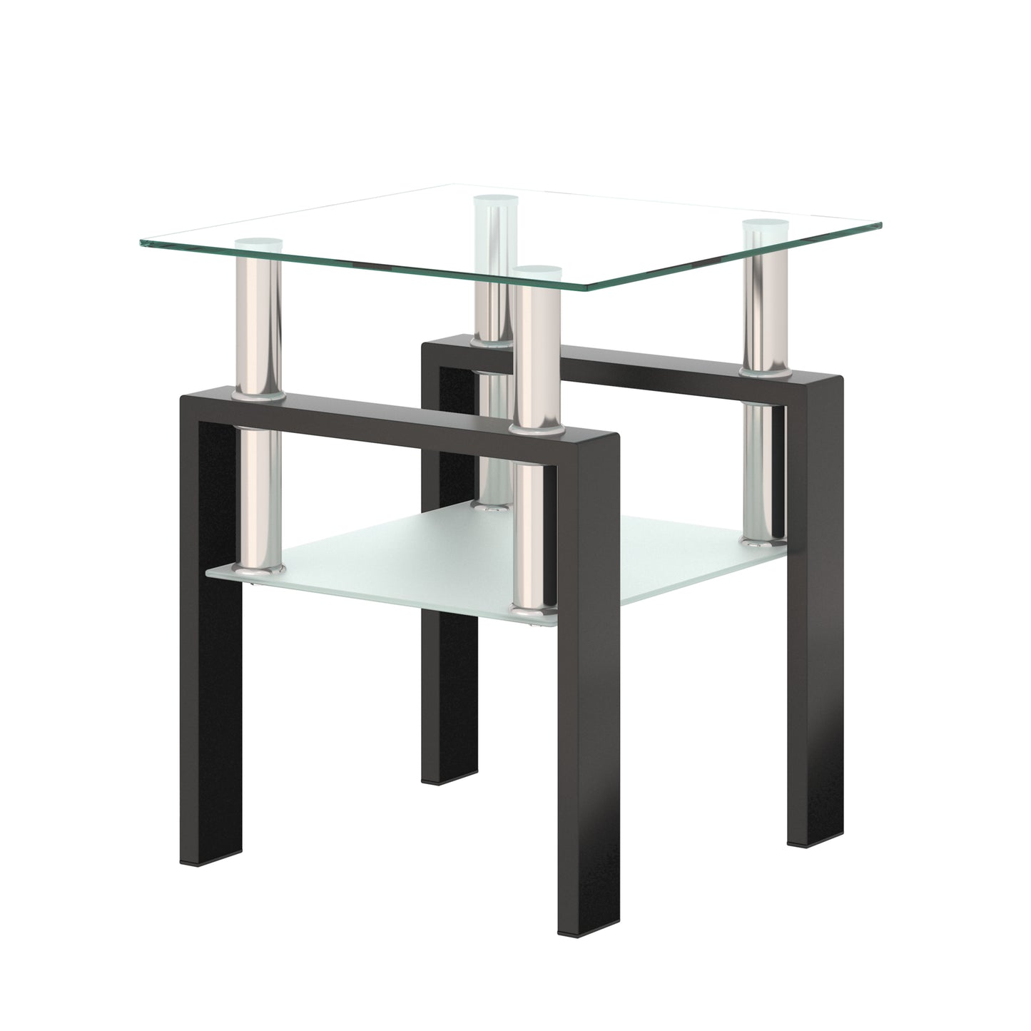 1-Piece Modern Tempered Glass Tea Table Coffee Table End Table, Square Table for Living Room, Transparent/Black - The Nex Store