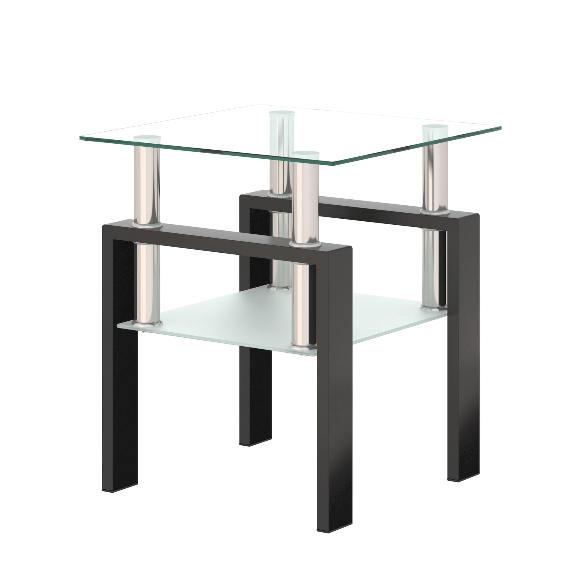 1-Piece Modern Tempered Glass Tea Table Coffee Table End Table, Square Table for Living Room, Transparent/Black - The Nex Store