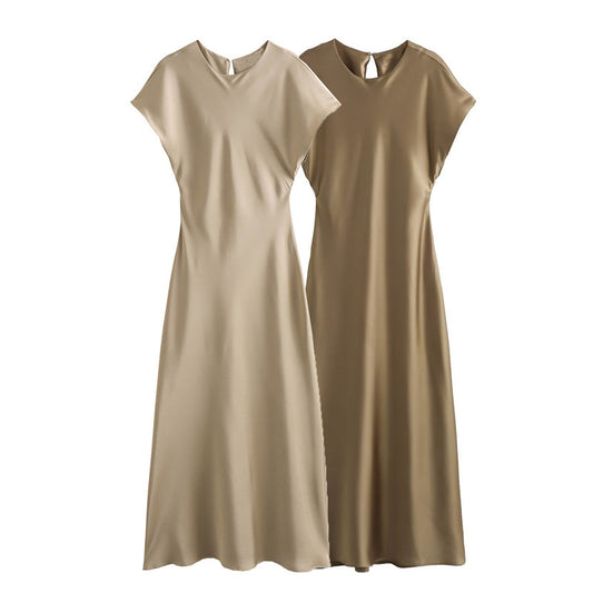 Satin Party Evening Women Midi Dress Elegant Keyhole Back A-Line Robe Sleeveless Female Long Dresses - The Nex Store