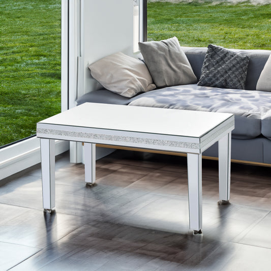 The ON-TRANS stylish modern glass mirrored coffee table features a crystal design and adjustable height legs in silver - The Nex Store