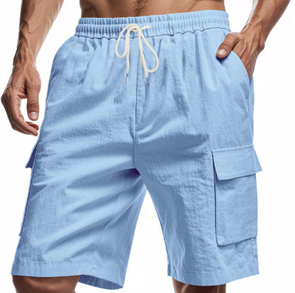 Loose Sports And Leisure Solid Color Linen Drawstring Shorts - The Nex Store