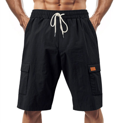Loose Sports And Leisure Solid Color Linen Drawstring Shorts - The Nex Store