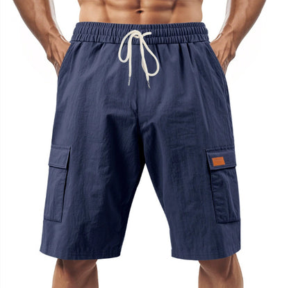 Loose Sports And Leisure Solid Color Linen Drawstring Shorts - The Nex Store