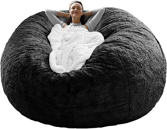 Bag Chair Coverit Was Only A Cover, Not A Full Bean Bag Chair Cushion,Big Round Soft Fluffy PV Velvet Sofa Bed Cover, Living Room Furniture,  Lazy Sofa Bed Cover,5ft Black - The Nex Store