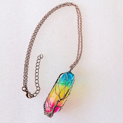 Hot Selling Stone Crystal Pillar Tree Of Life Pendant Ins Fashion Necklace - The Nex Store
