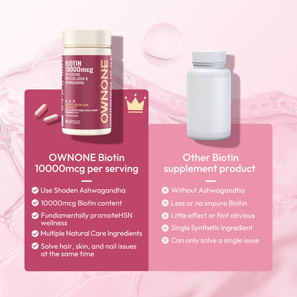 OWNONE Biotin Per Serving-HSN Care Promote Hair, Skin, Nails Growth Shoden Ashwagandha Extract Support Stress & Mood Multiple Natural Ingredients All In One 60 Capsules - The Nex Store