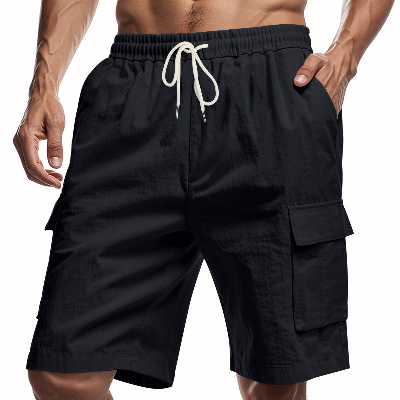Loose Sports And Leisure Solid Color Linen Drawstring Shorts - The Nex Store