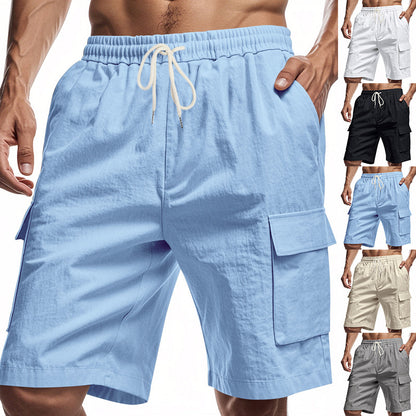 Loose Sports And Leisure Solid Color Linen Drawstring Shorts - The Nex Store