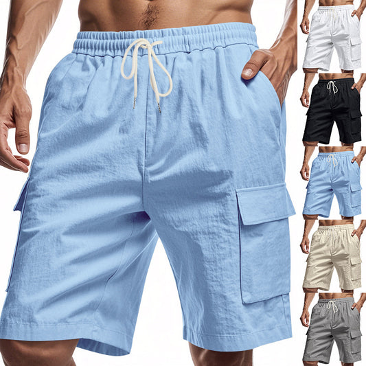 Loose Sports And Leisure Solid Color Linen Drawstring Shorts - The Nex Store